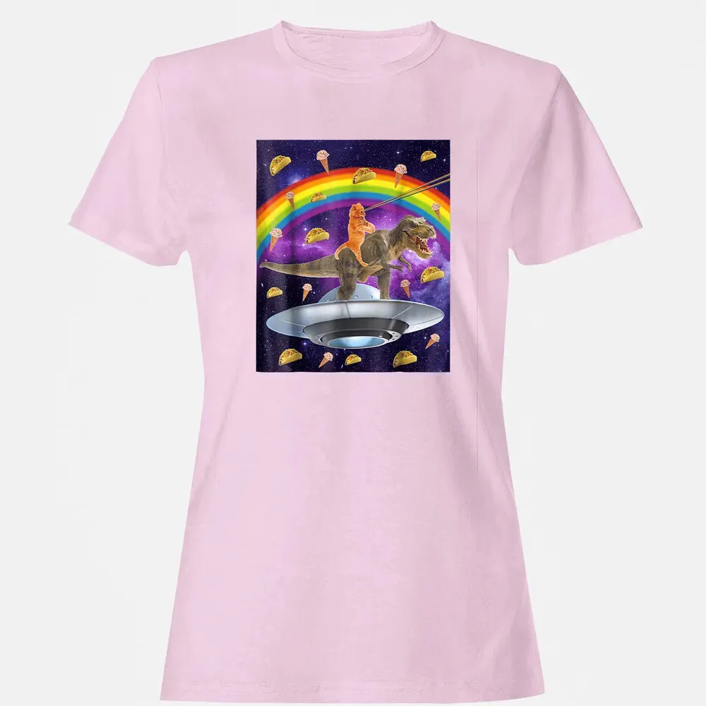 Taco Kitty Rainbow Laser Eye T Rex Riding Space Ca Women's T-shirt - 9