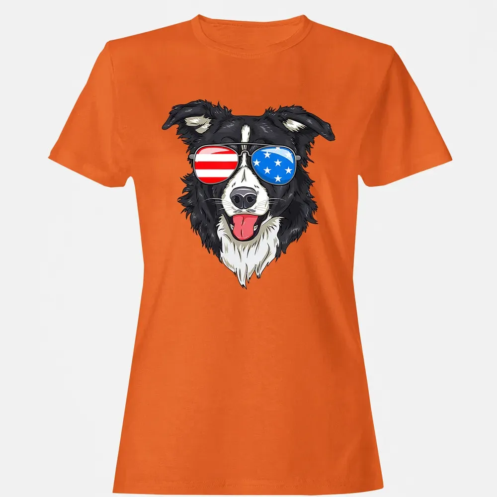 Border Collie Lover Patriotic Dog 4th of July American Gift Women's T-shirt - 11