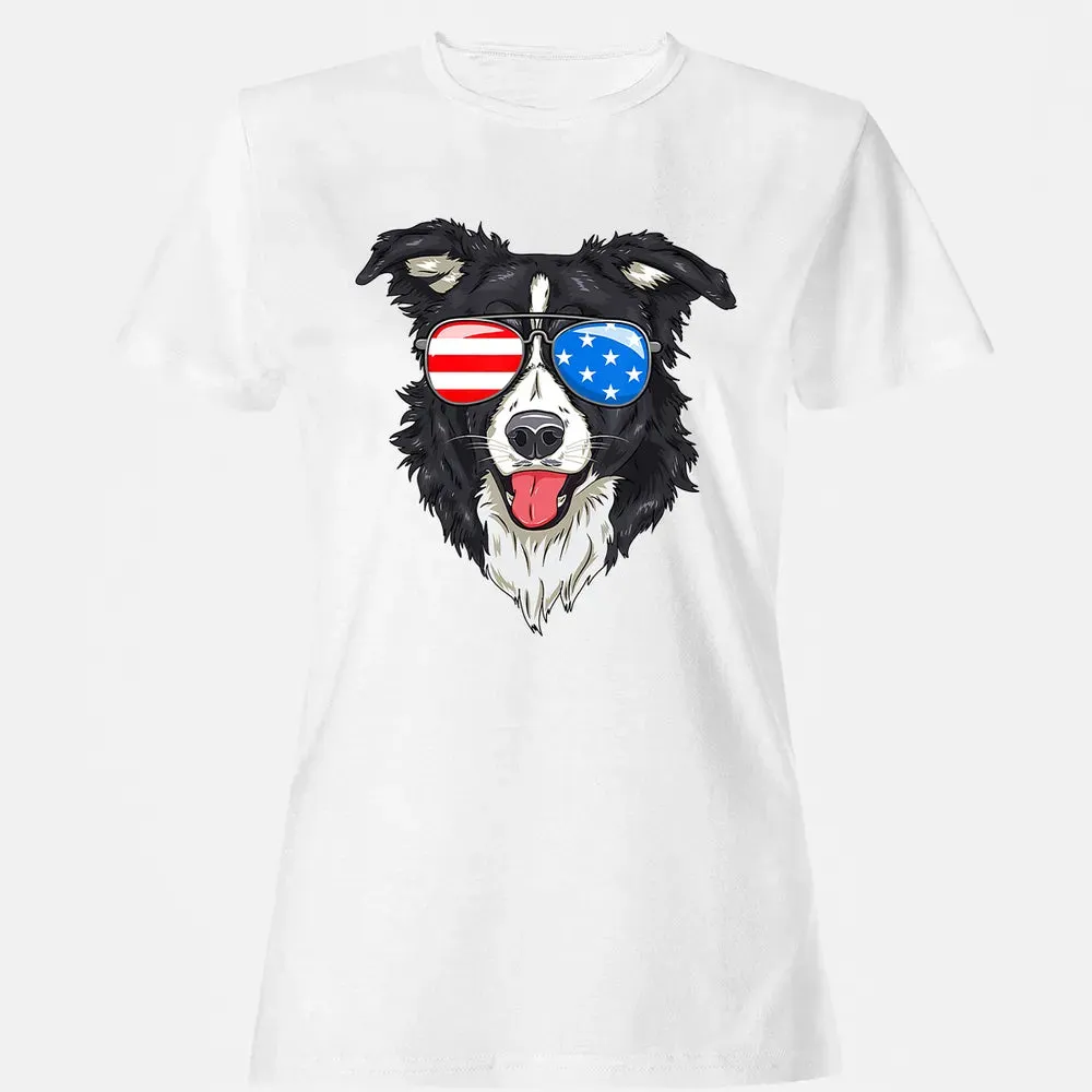 Border Collie Lover Patriotic Dog 4th of July American Gift Women's T-shirt - 16