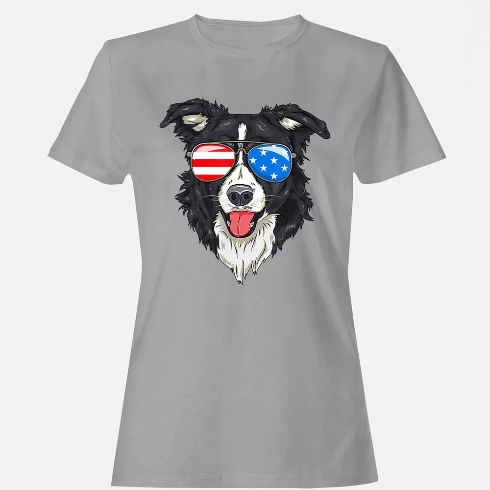 Border Collie Lover Patriotic Dog 4th of July American Gift Women's T-shirt - 15