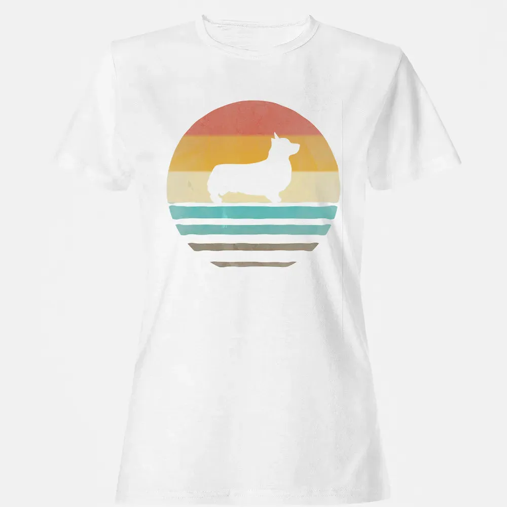 Corgi Dog Retro Vintage 60s 70s Silhouette Breed Funny Gift Women's T-shirt - 16