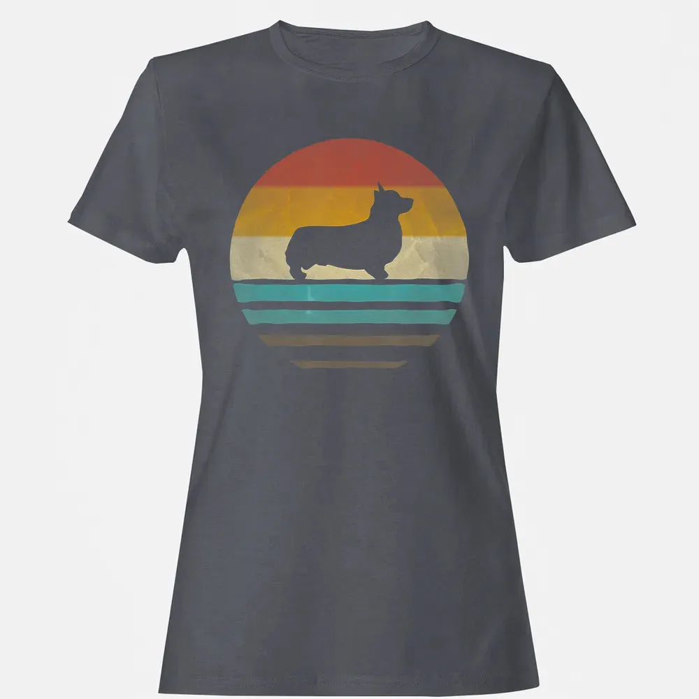 Corgi Dog Retro Vintage 60s 70s Silhouette Breed Funny Gift Women's T-shirt - 5
