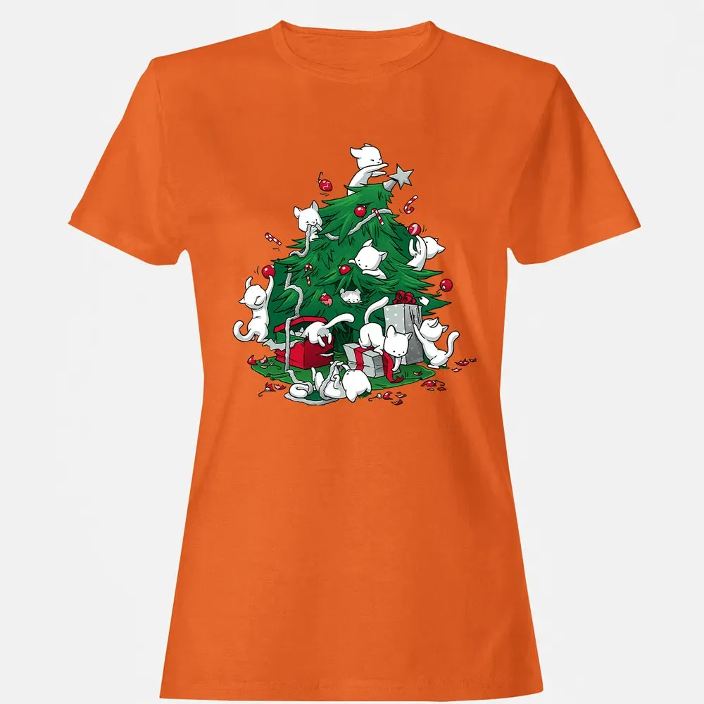 Cat and Christmas Tree Women's T-shirt - 11
