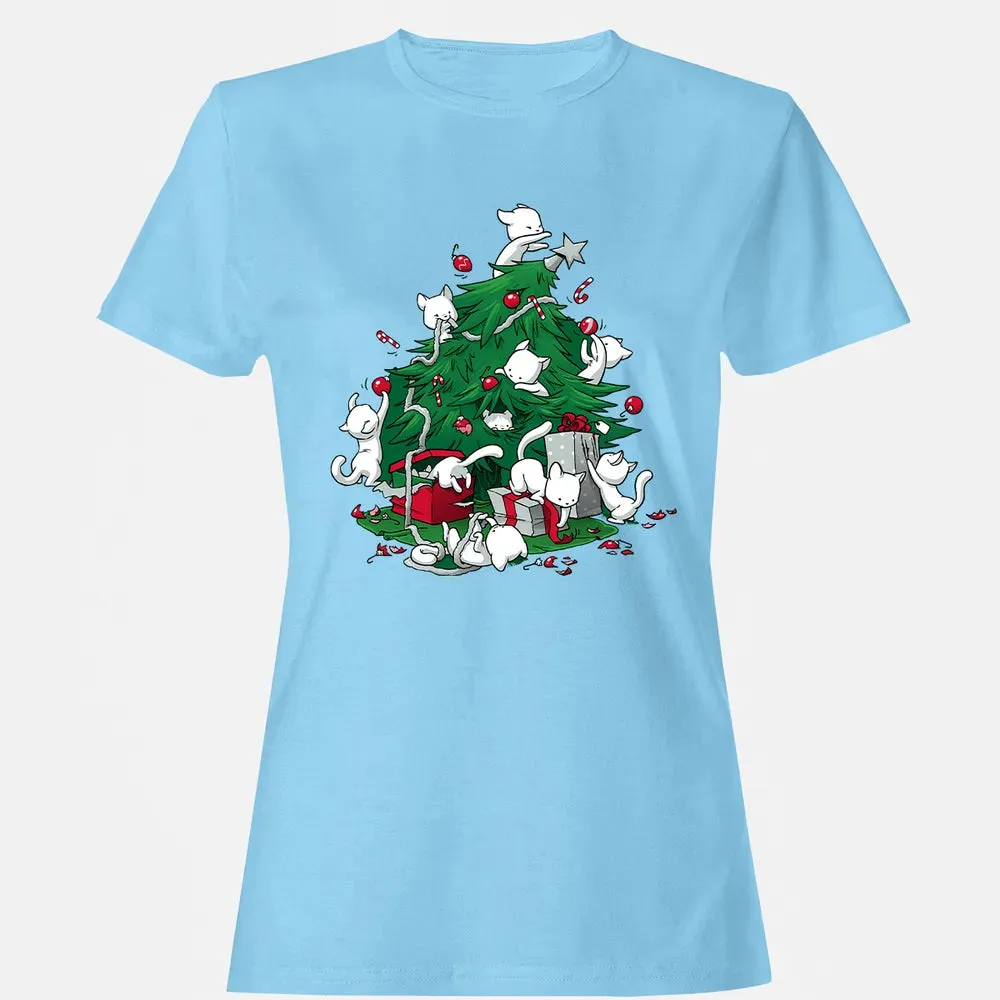 Cat and Christmas Tree Women's T-shirt - 8