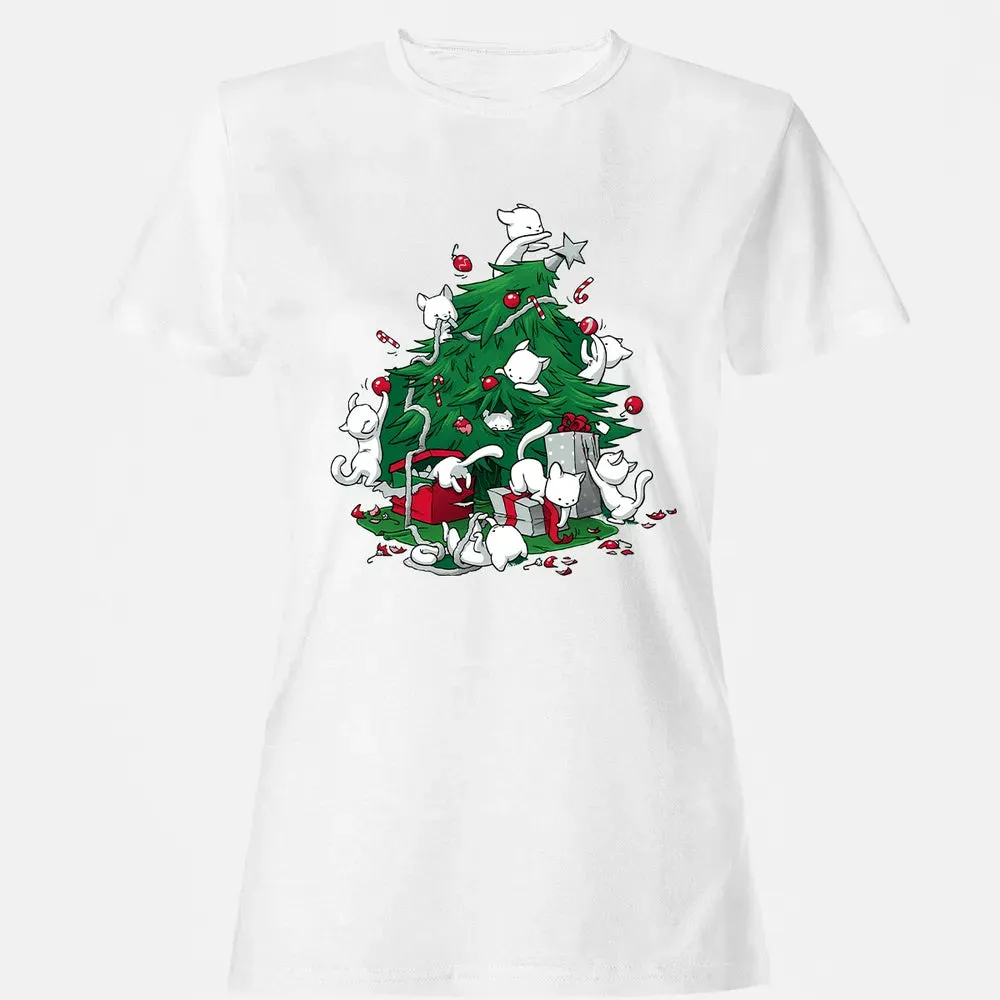 Cat and Christmas Tree Women's T-shirt - 16