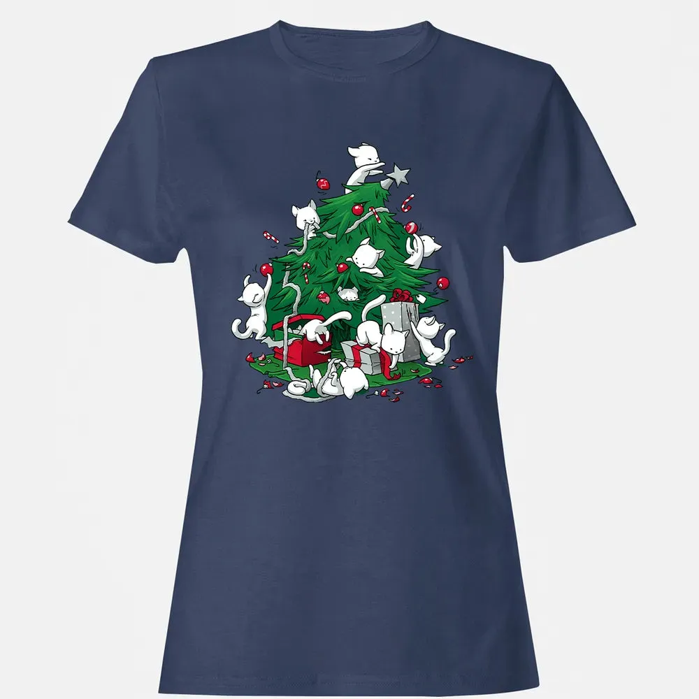 Cat and Christmas Tree Women's T-shirt - 10