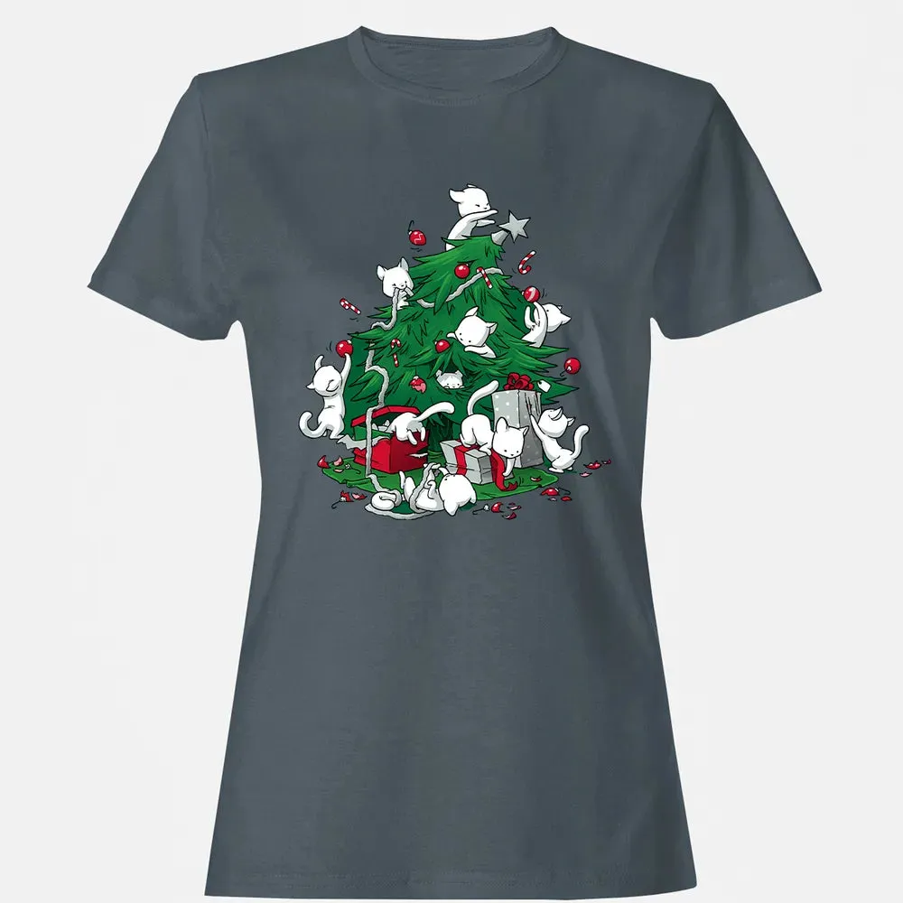 Cat and Christmas Tree Women's T-shirt - 3