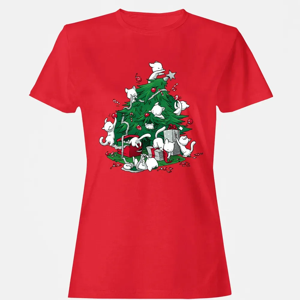 Cat and Christmas Tree Women's T-shirt - 13