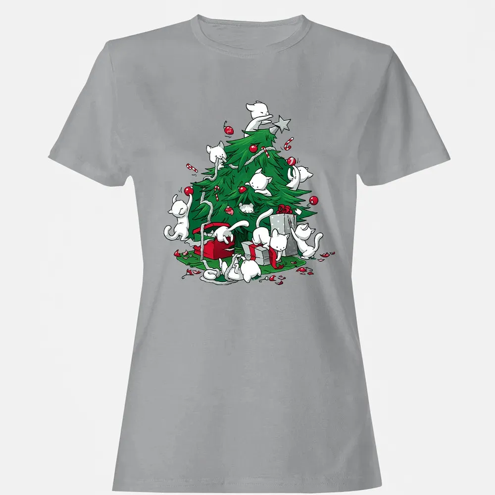 Cat and Christmas Tree Women's T-shirt - 15
