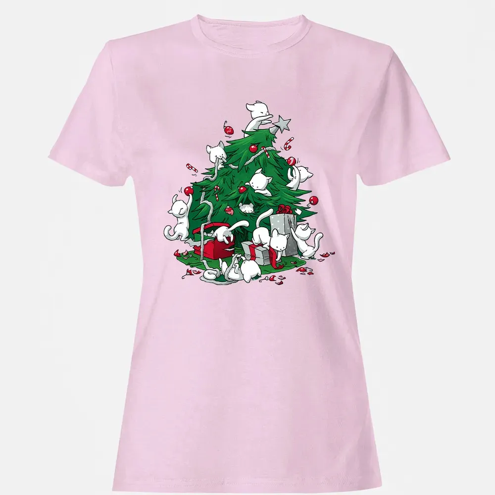 Cat and Christmas Tree Women's T-shirt - 9