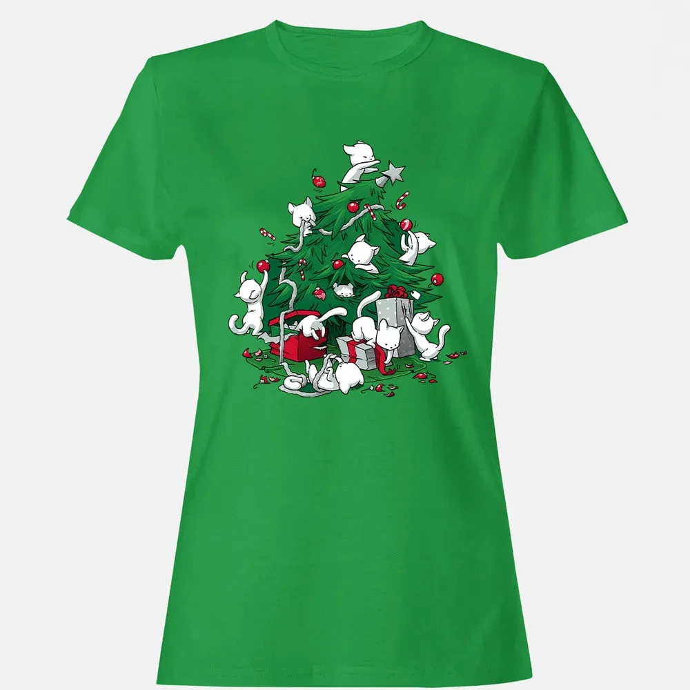 Cat and Christmas Tree Women's T-shirt - 7