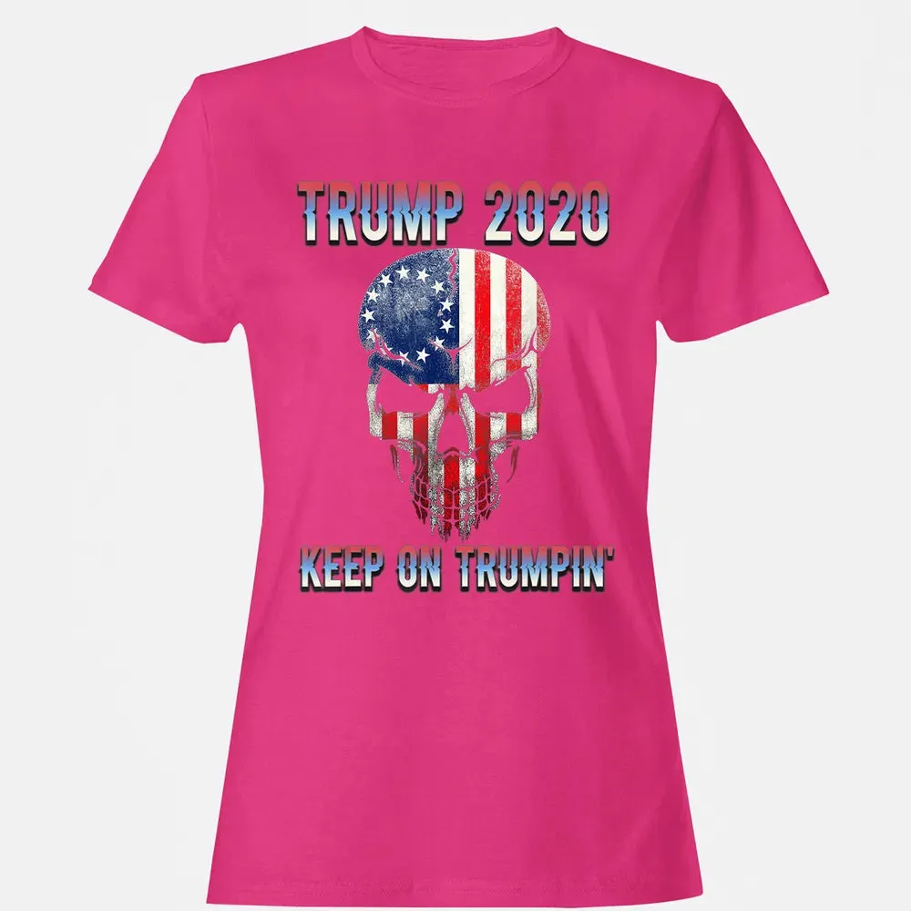 Trump 2020 Keep On Trumpin American Flag Skull 4th of July Women's T-shirt - 6