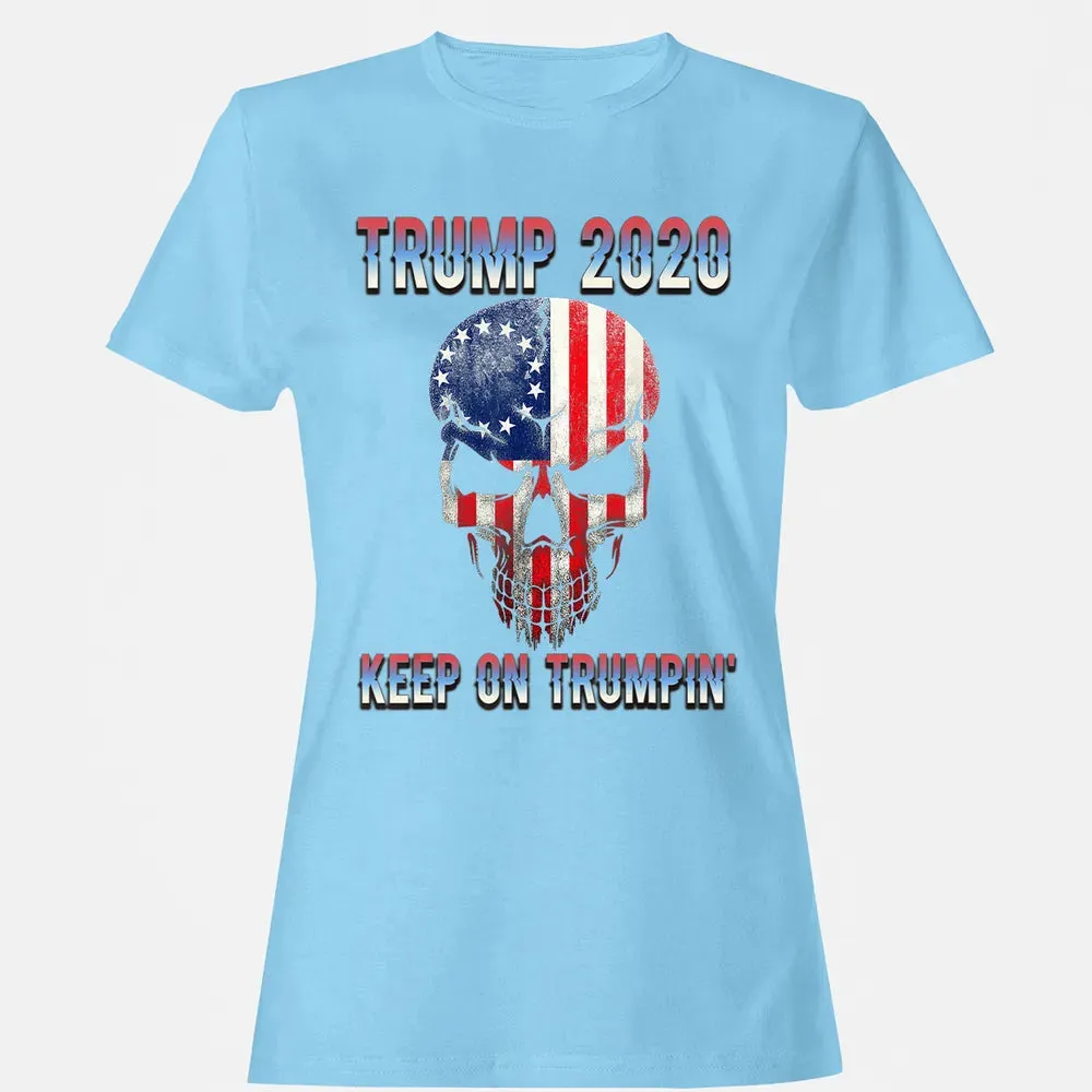 Trump 2020 Keep On Trumpin American Flag Skull 4th of July Women's T-shirt - 8