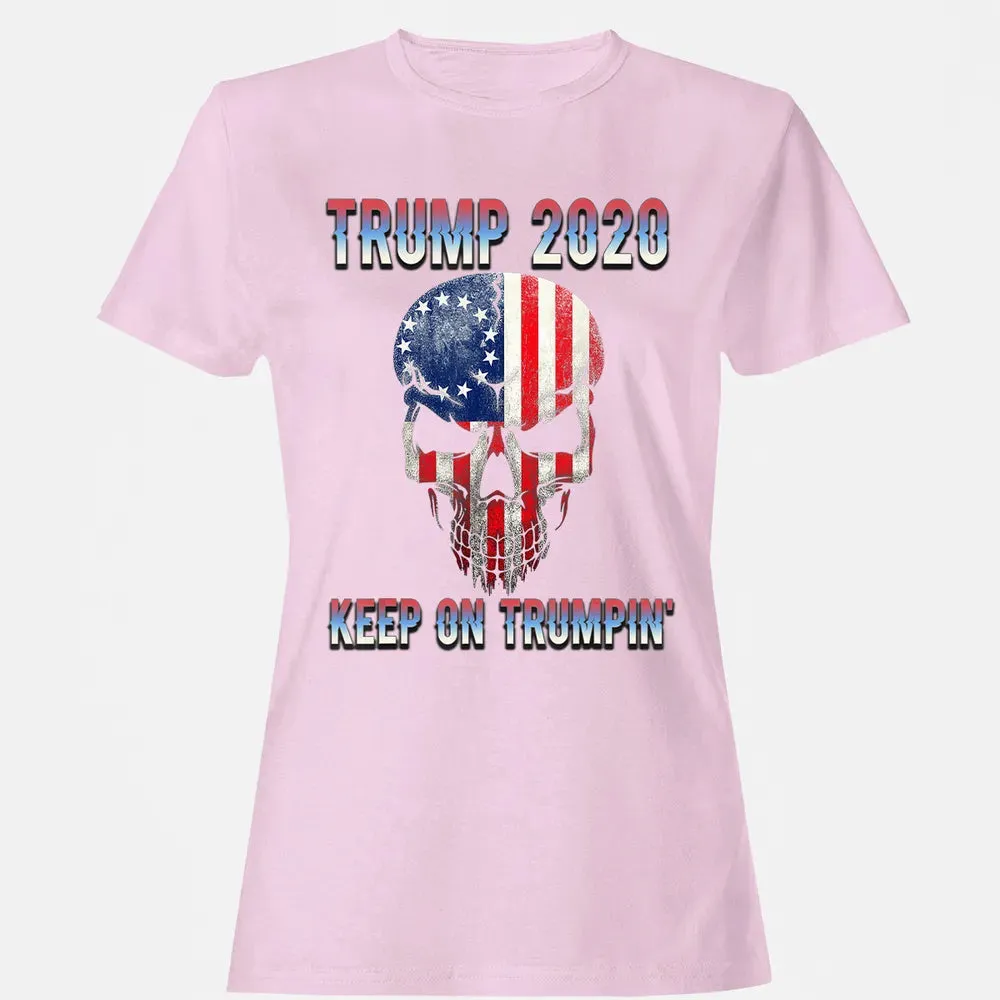 Trump 2020 Keep On Trumpin American Flag Skull 4th of July Women's T-shirt - 9