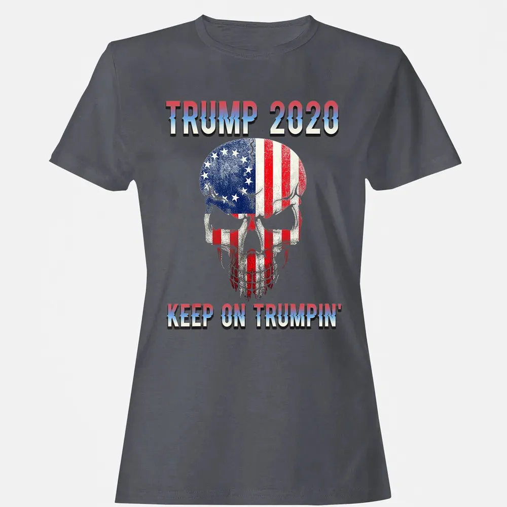 Trump 2020 Keep On Trumpin American Flag Skull 4th of July Women's T-shirt - 5