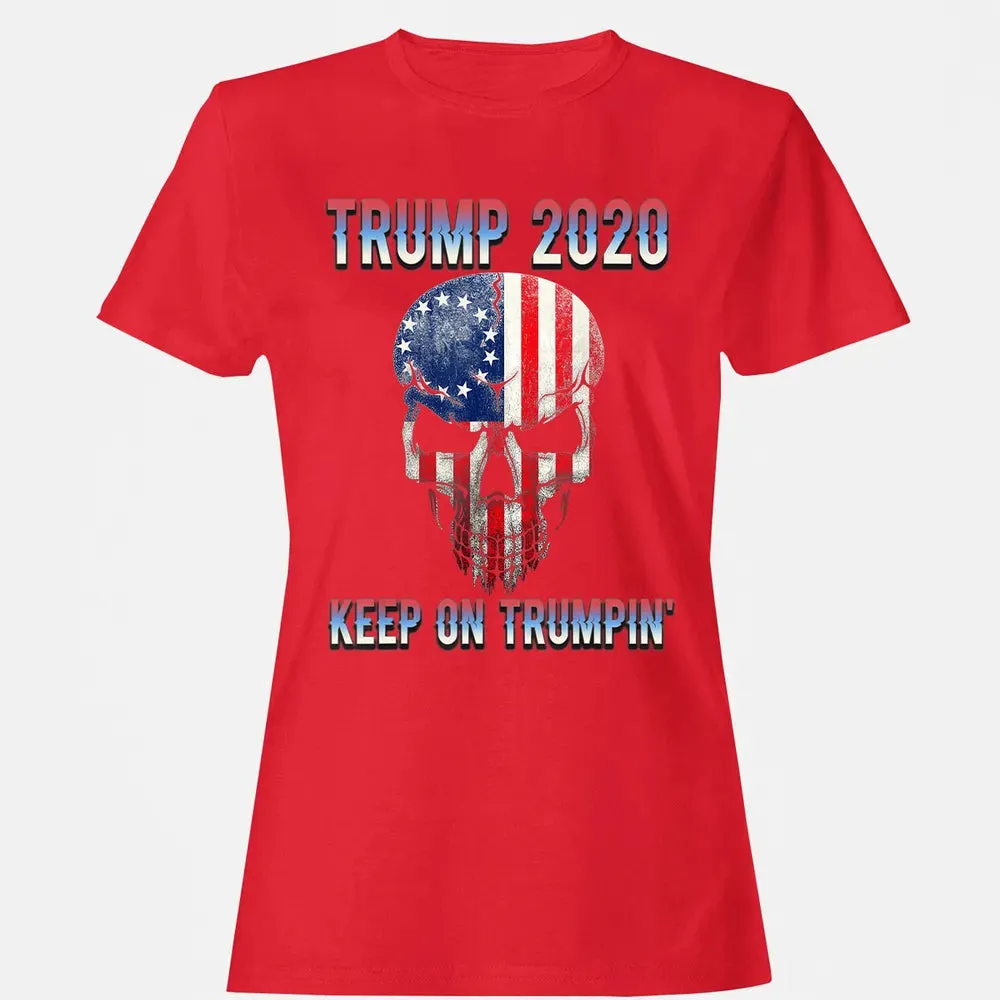 Trump 2020 Keep On Trumpin American Flag Skull 4th of July Women's T-shirt - 13