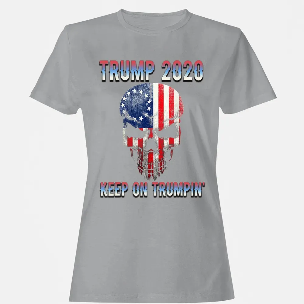 Trump 2020 Keep On Trumpin American Flag Skull 4th of July Women's T-shirt - 15