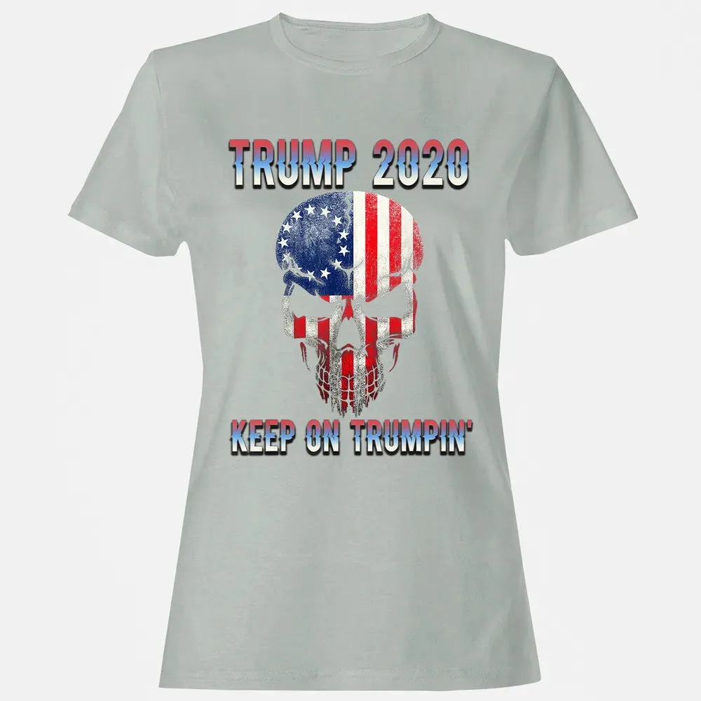 Trump 2020 Keep On Trumpin American Flag Skull 4th of July Women's T-shirt - 2
