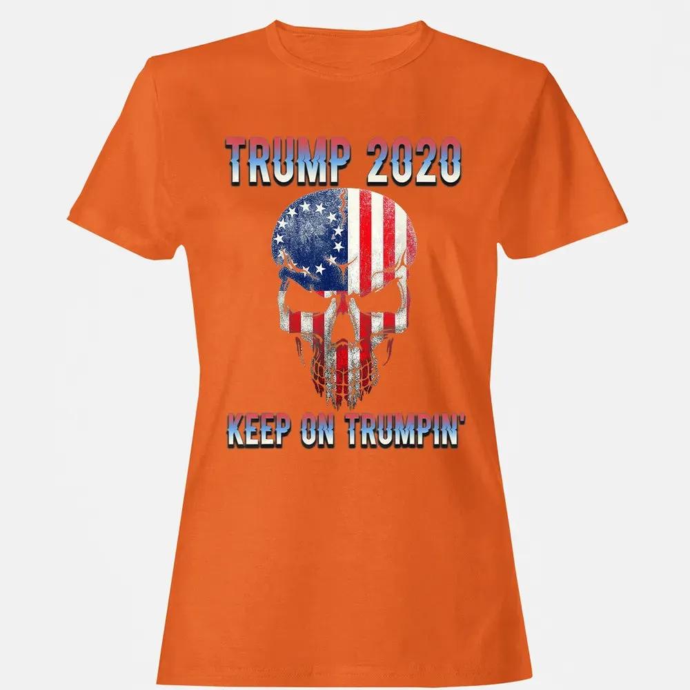 Trump 2020 Keep On Trumpin American Flag Skull 4th of July Women's T-shirt - 11