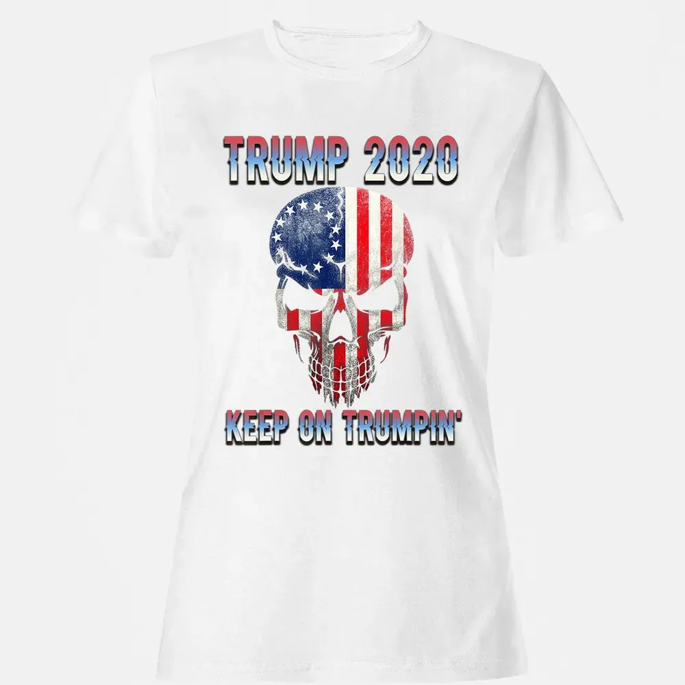 Trump 2020 Keep On Trumpin American Flag Skull 4th of July Women's T-shirt - 16