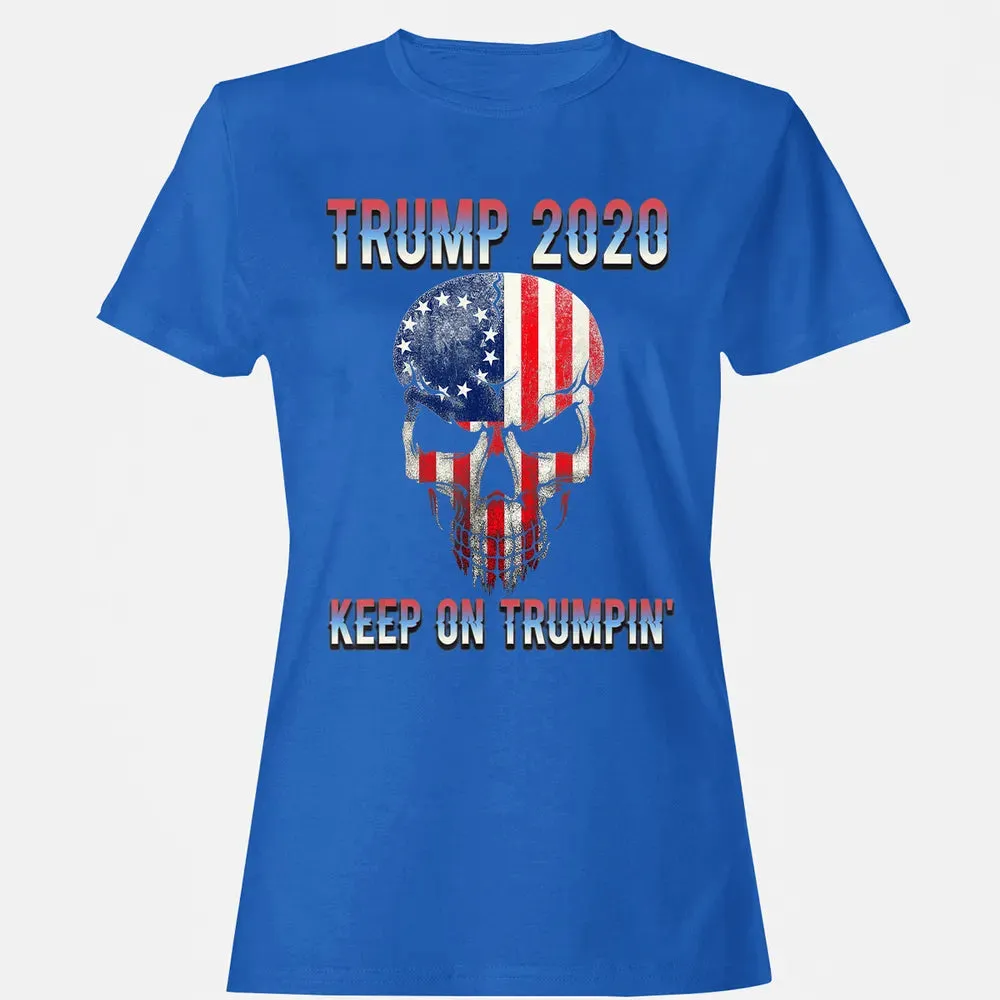 Trump 2020 Keep On Trumpin American Flag Skull 4th of July Women's T-shirt - 14