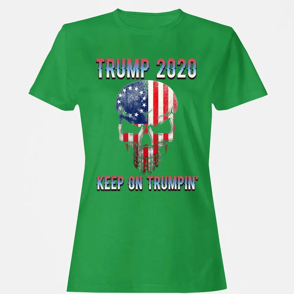 Trump 2020 Keep On Trumpin American Flag Skull 4th of July Women's T-shirt - 7