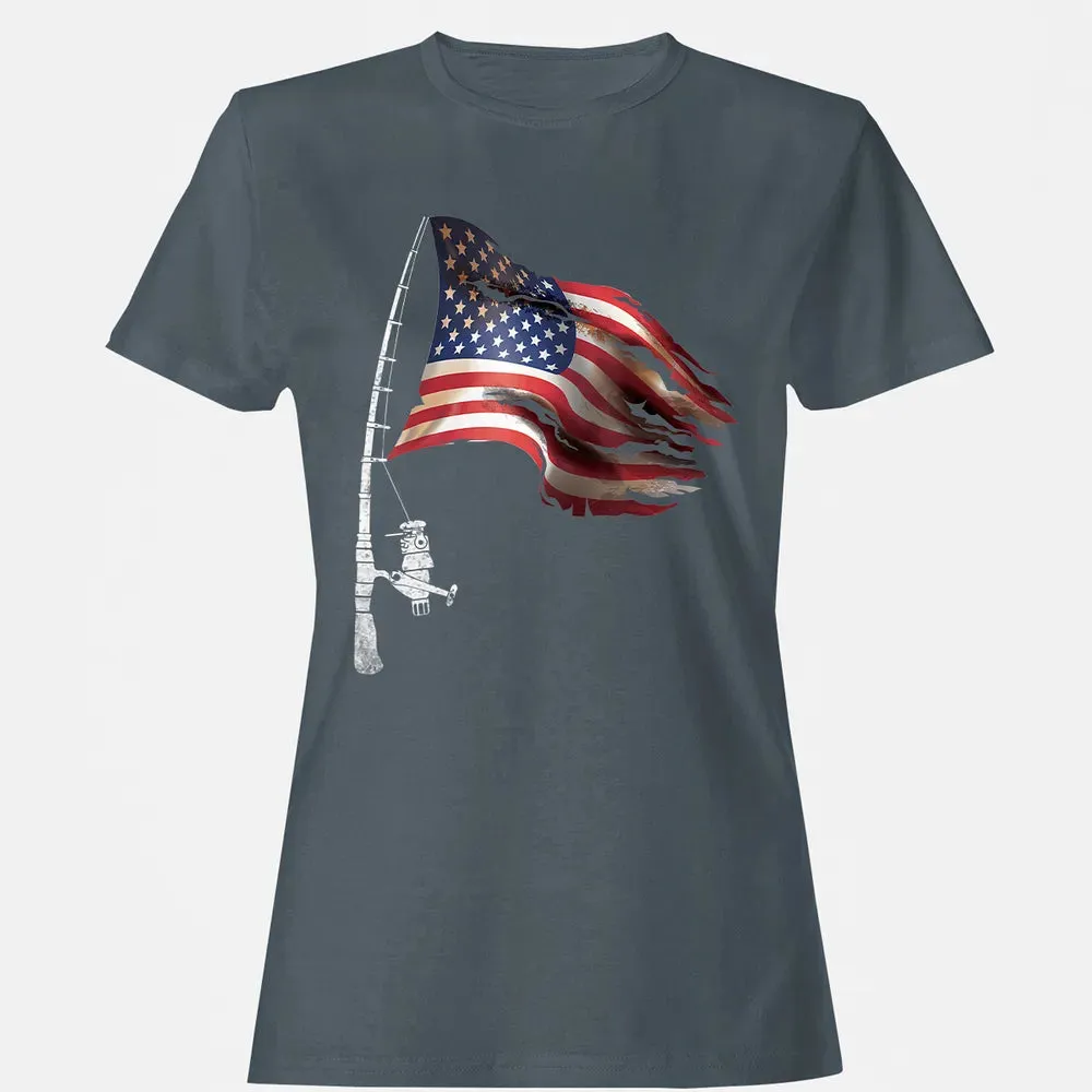 Fishing American Flag Fisherman Patriotic day 4th of July Women's T-shirt - 3