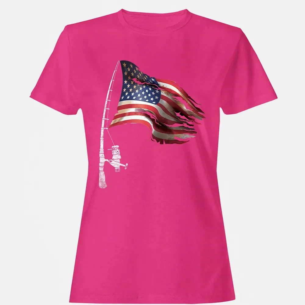 Fishing American Flag Fisherman Patriotic day 4th of July Women's T-shirt - 6