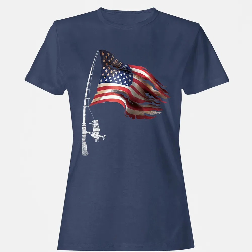 Fishing American Flag Fisherman Patriotic day 4th of July Women's T-shirt - 10