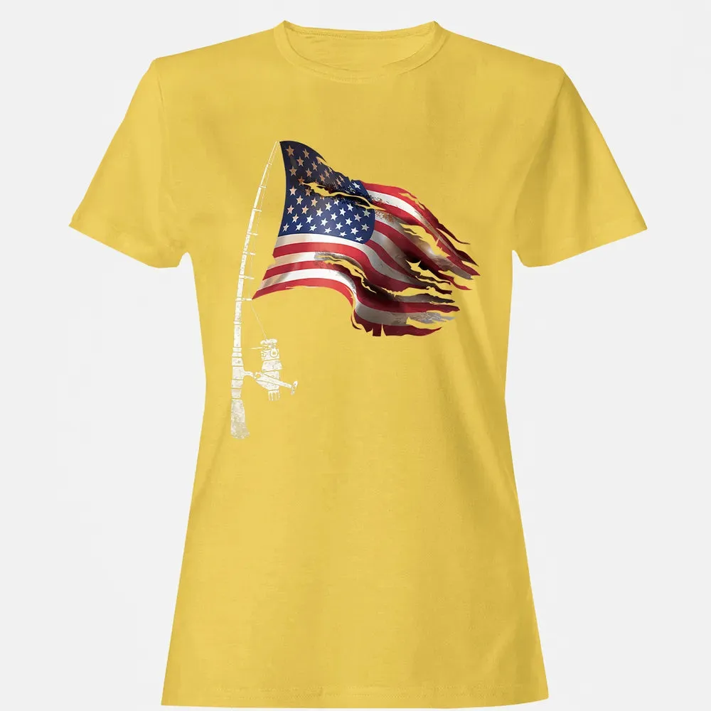 Fishing American Flag Fisherman Patriotic day 4th of July Women's T-shirt - 4