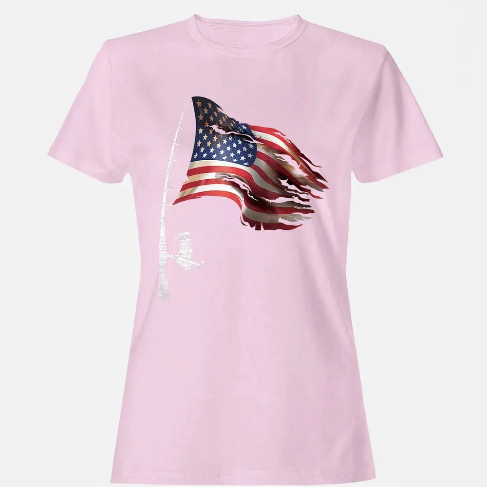 Fishing American Flag Fisherman Patriotic day 4th of July Women's T-shirt - 9