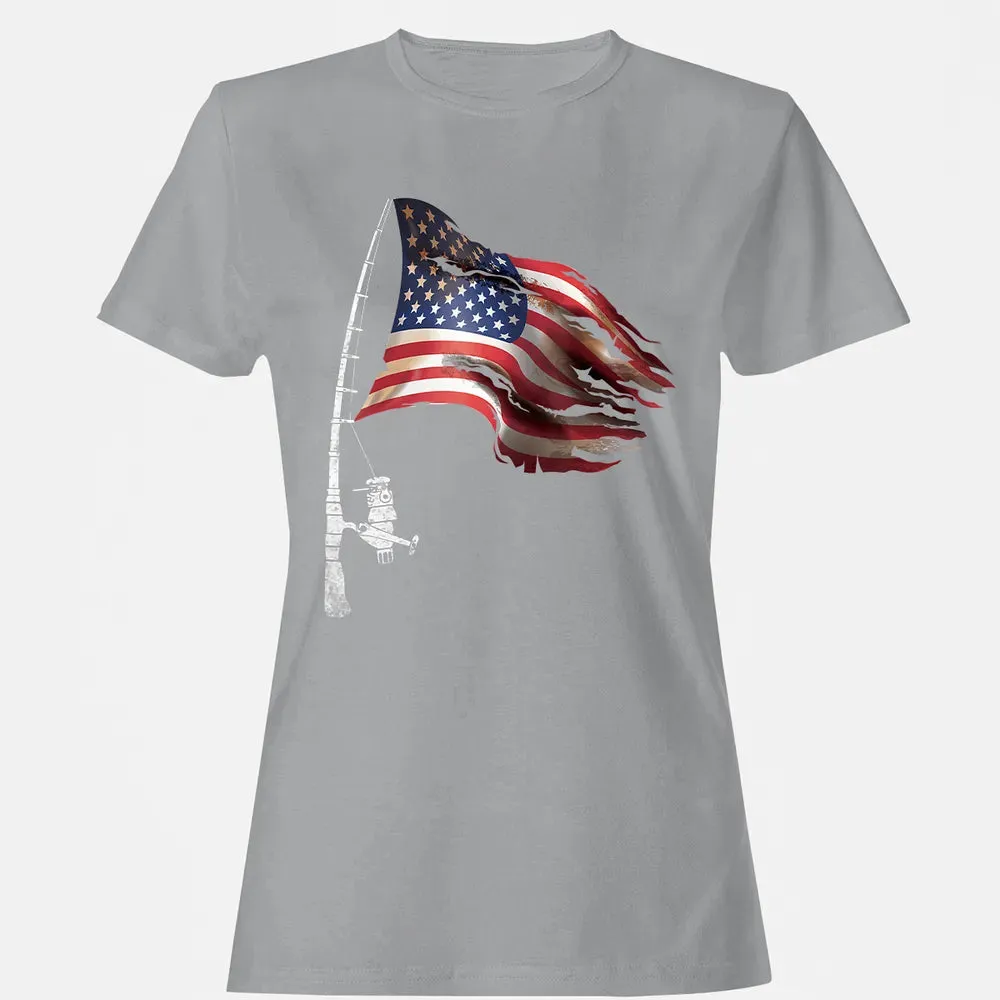 Fishing American Flag Fisherman Patriotic day 4th of July Women's T-shirt - 15