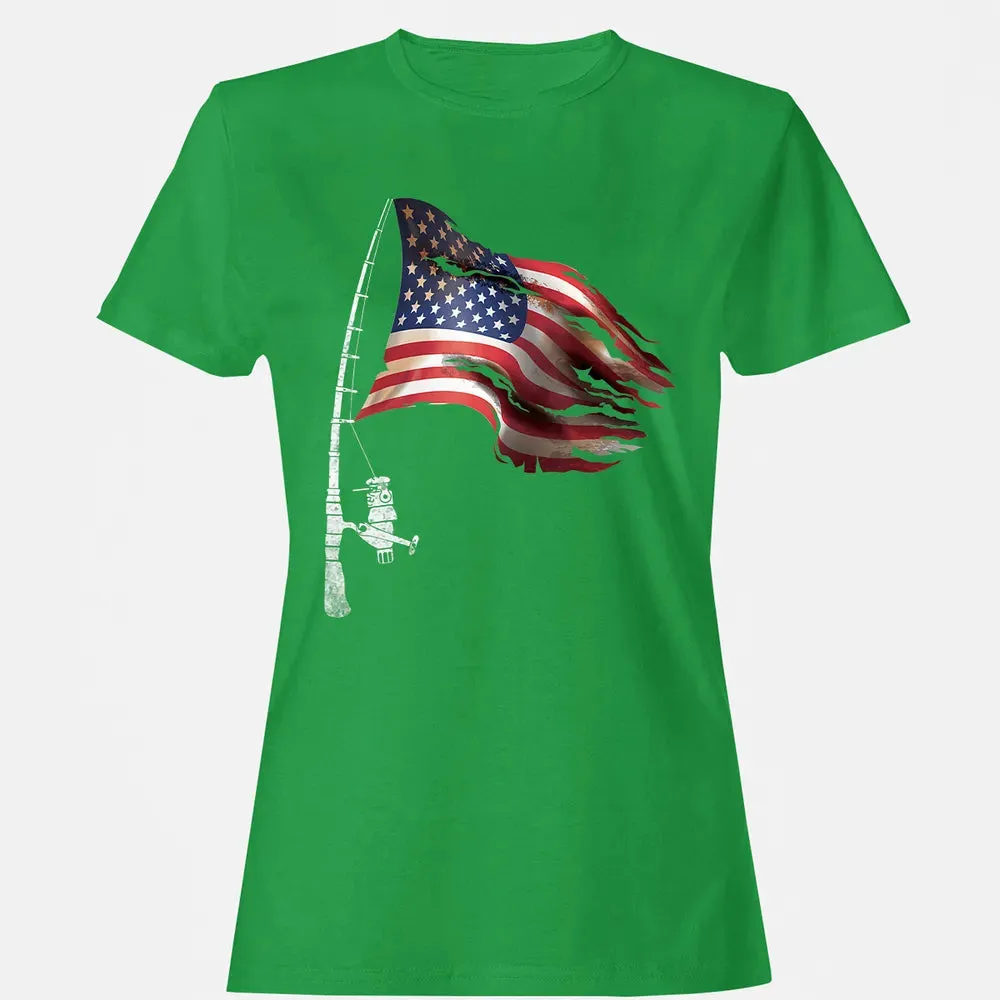Fishing American Flag Fisherman Patriotic day 4th of July Women's T-shirt - 7