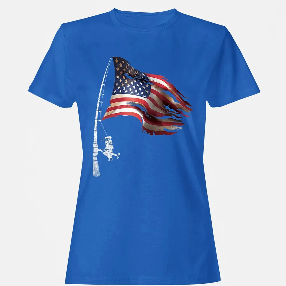 Fishing American Flag Fisherman Patriotic day 4th of July Women's T-shirt - 14