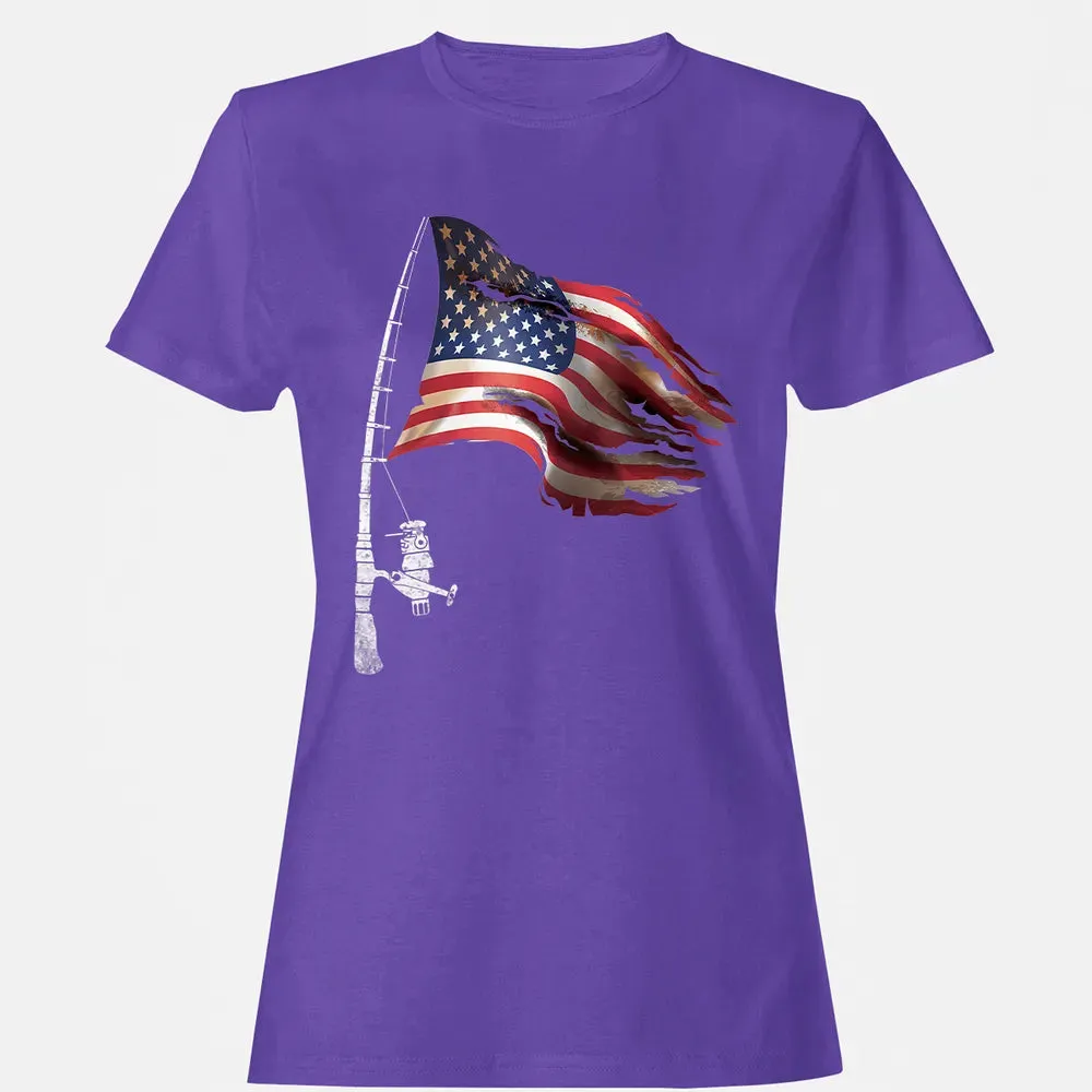 Fishing American Flag Fisherman Patriotic day 4th of July Women's T-shirt - 12