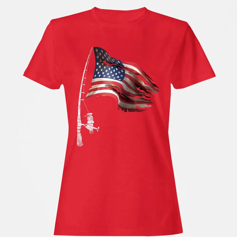 Fishing American Flag Fisherman Patriotic day 4th of July Women's T-shirt - 13