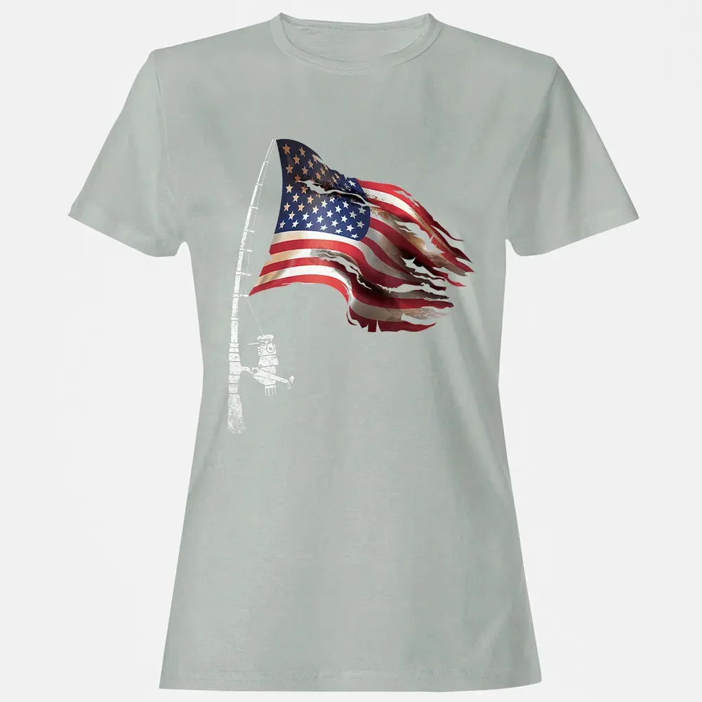 Fishing American Flag Fisherman Patriotic day 4th of July Women's T-shirt - 2