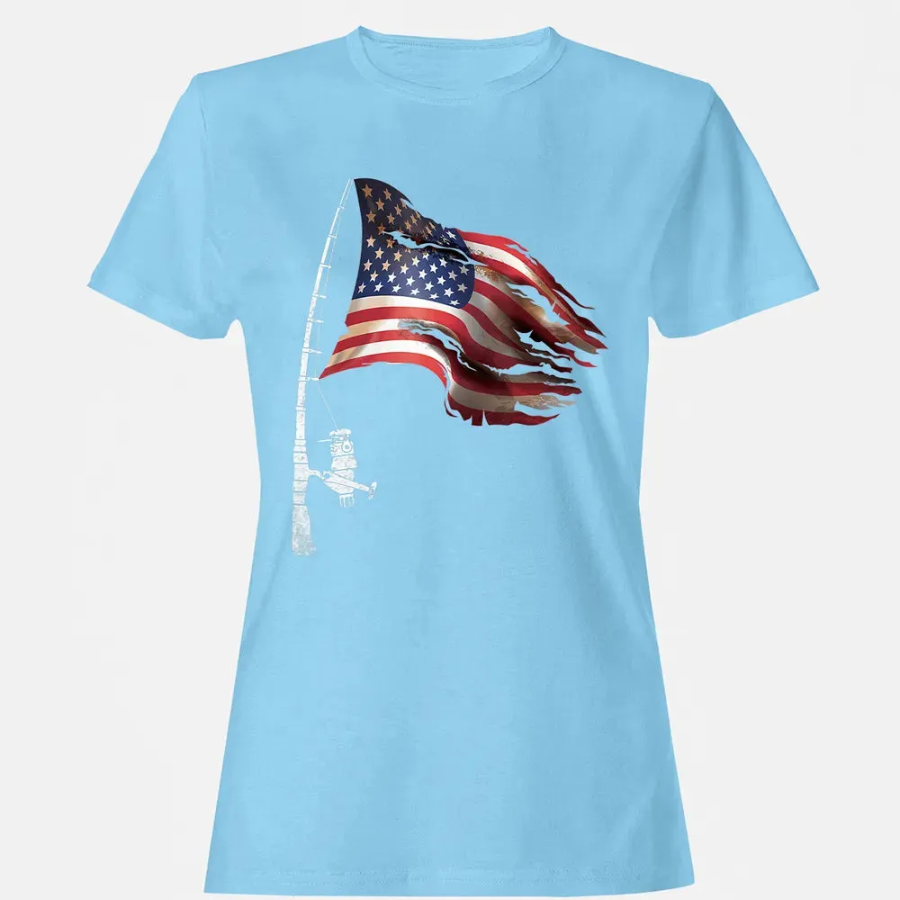Fishing American Flag Fisherman Patriotic day 4th of July Women's T-shirt - 8