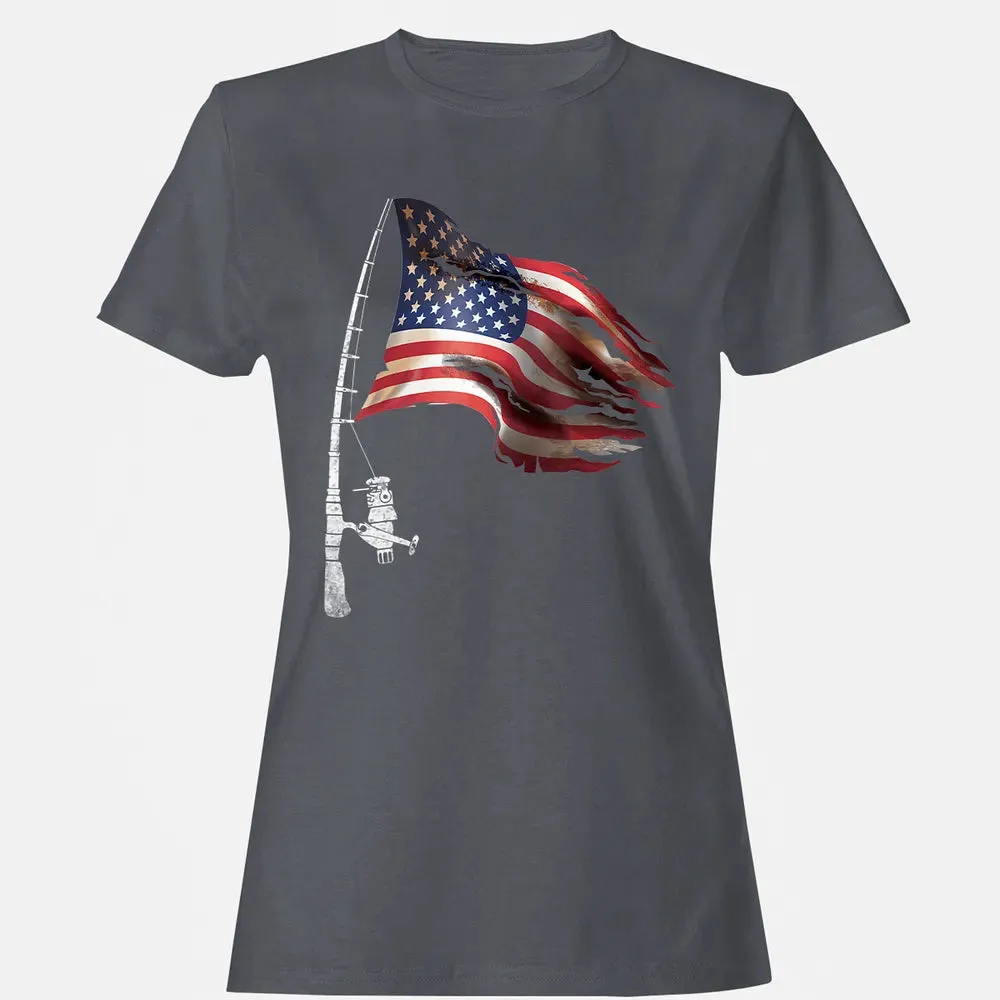 Fishing American Flag Fisherman Patriotic day 4th of July Women's T-shirt - 5