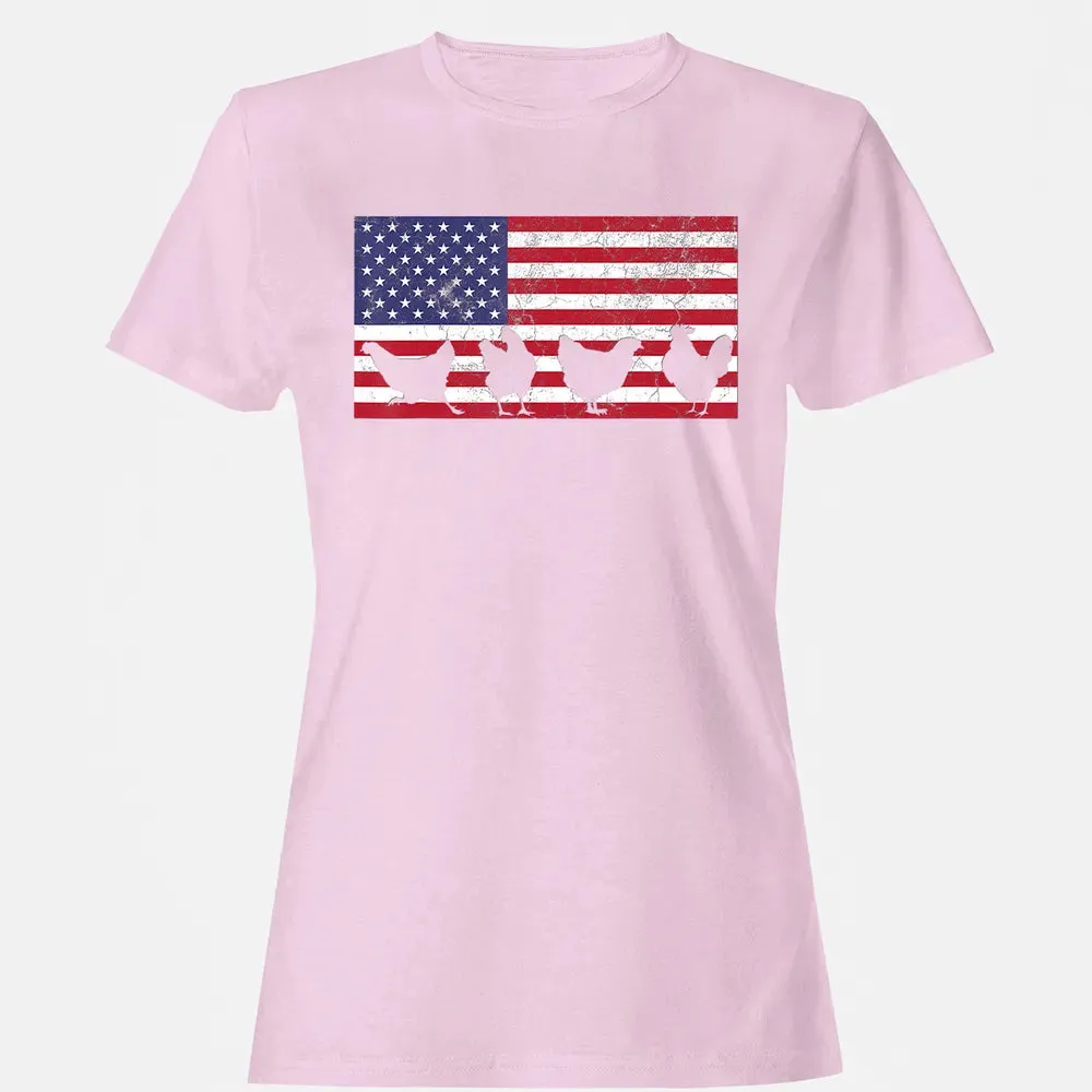 American Flag  Chicken USA 4th of July  Gift Women's T-shirt - 9