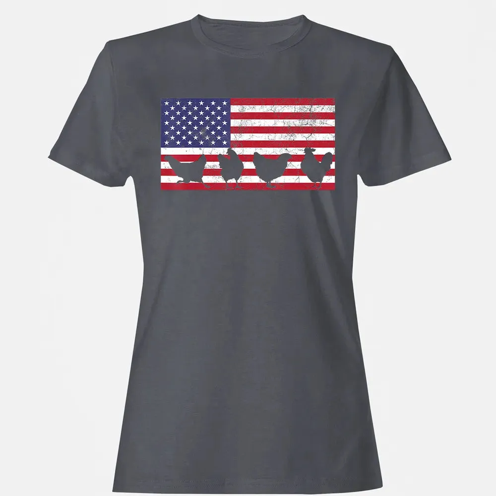 American Flag  Chicken USA 4th of July  Gift Women's T-shirt - 5