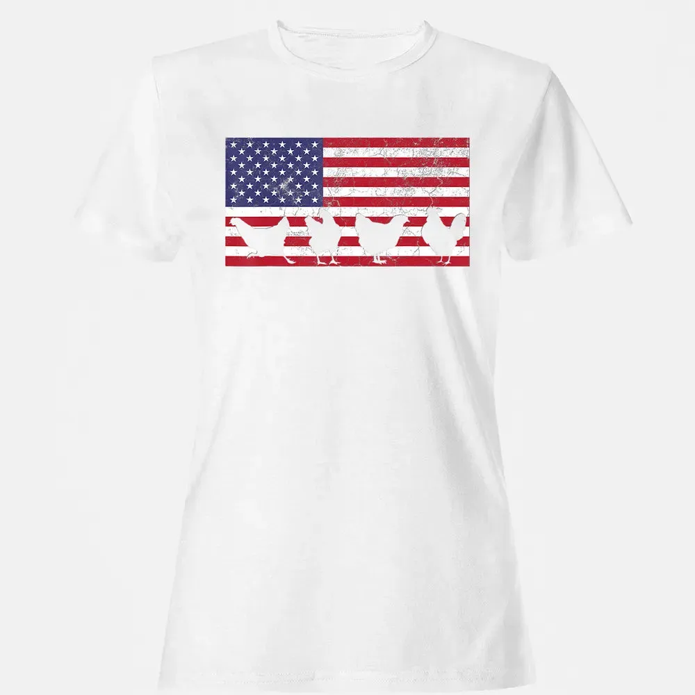 American Flag  Chicken USA 4th of July  Gift Women's T-shirt - 16