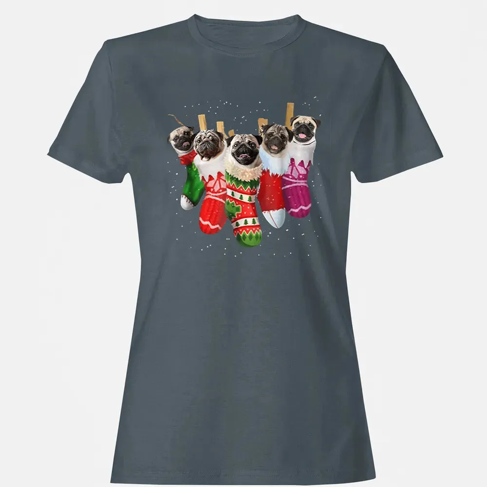 Pug Christmas Socks Funny s Xmas Vintage Cute Gift Women's T-shirt - 3
