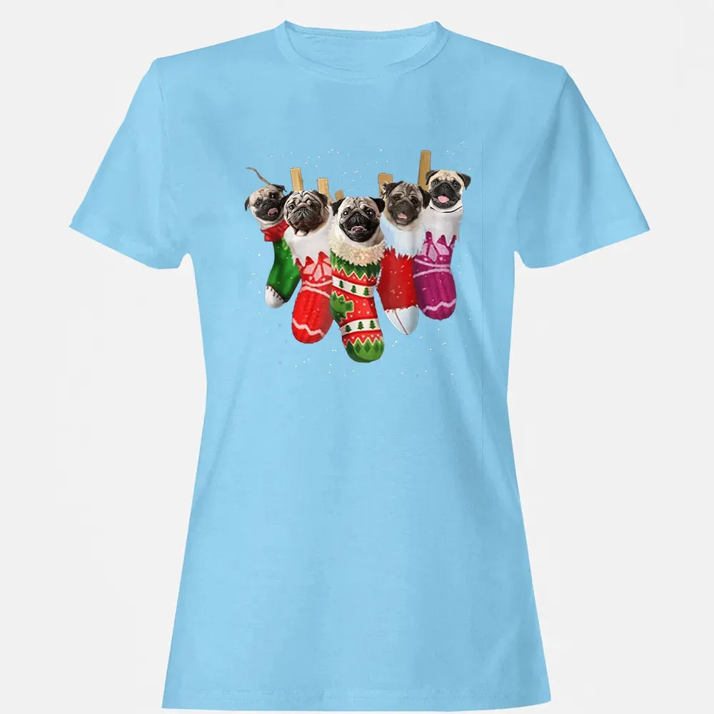 Pug Christmas Socks Funny s Xmas Vintage Cute Gift Women's T-shirt - 8