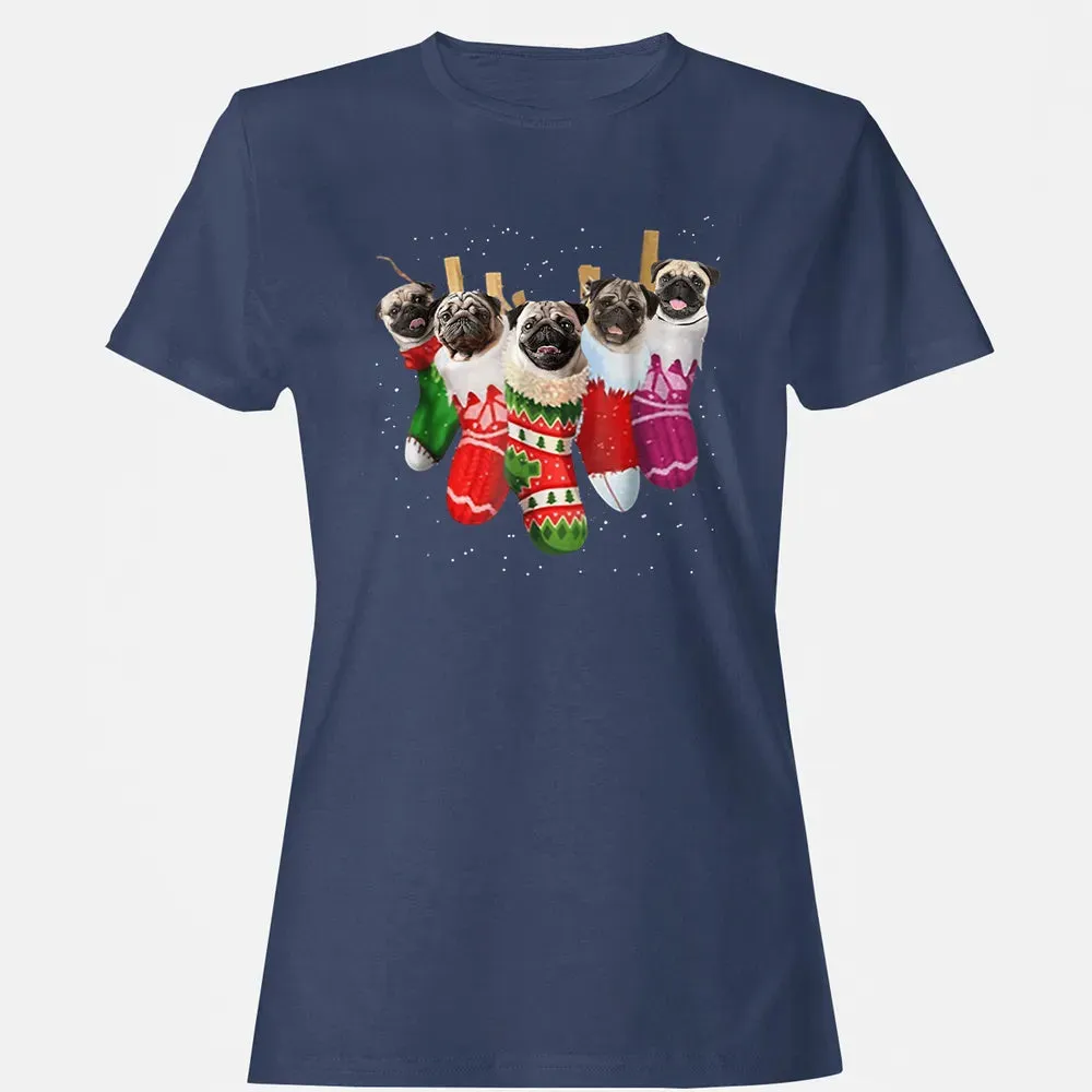 Pug Christmas Socks Funny s Xmas Vintage Cute Gift Women's T-shirt - 10