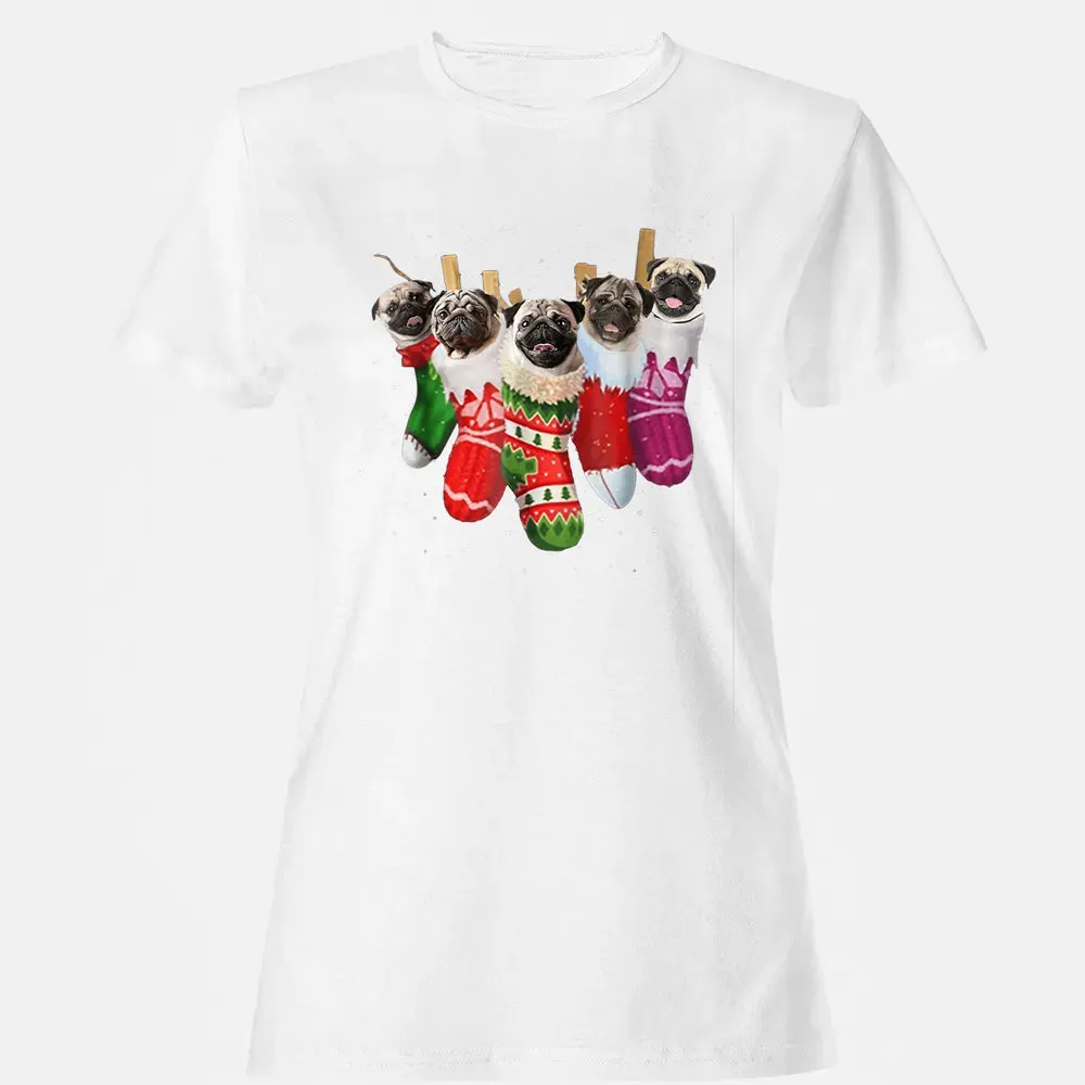 Pug Christmas Socks Funny s Xmas Vintage Cute Gift Women's T-shirt - 16