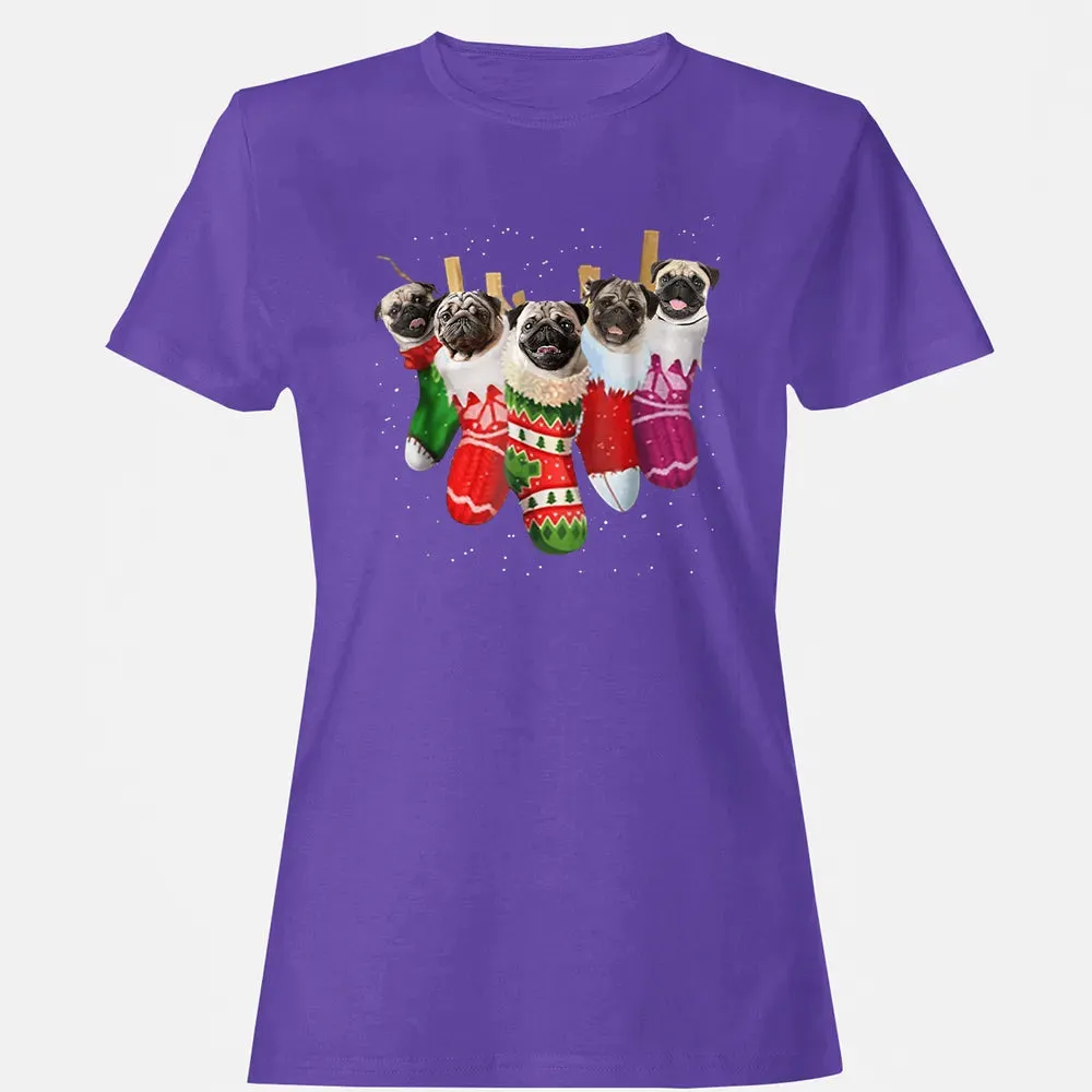 Pug Christmas Socks Funny s Xmas Vintage Cute Gift Women's T-shirt - 12