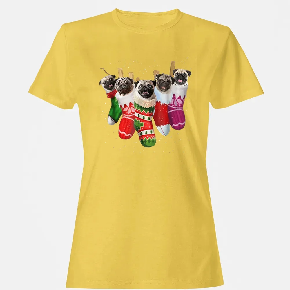 Pug Christmas Socks Funny s Xmas Vintage Cute Gift Women's T-shirt - 4