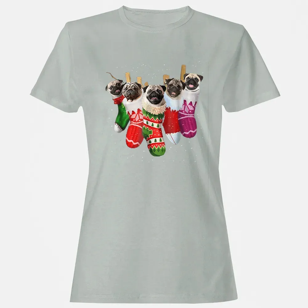 Pug Christmas Socks Funny s Xmas Vintage Cute Gift Women's T-shirt - 2