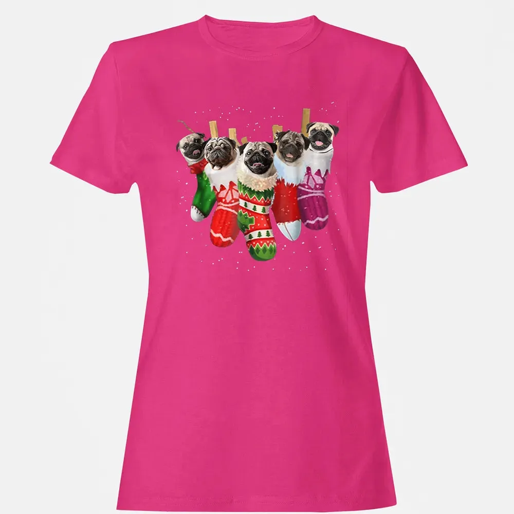 Pug Christmas Socks Funny s Xmas Vintage Cute Gift Women's T-shirt - 6